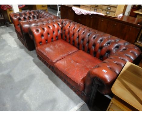     A Red Leather Chesterfield Two Seater Settee &amp; Single Chair                     