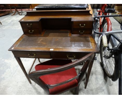     An Edwardian Mahogany Ladies Desk, Together With A Balloon Backed Chair         