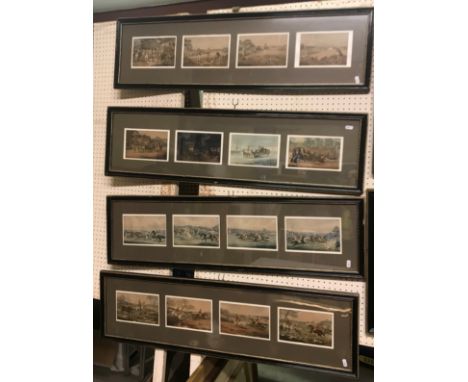 AFTER HENRY ALKEN "The First Steeplechase on Record Plates I-IV" 34.5cm x 42cm each and a framed and glazed set of sixteen hu