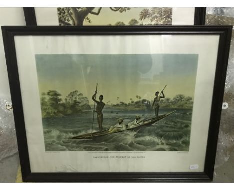 A set of eight modern colour prints of lithographs by T BAINES of African scenes to include "Zanjueelah, the boatman of the r