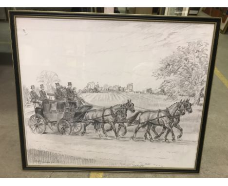 JOAN WANKLYN "Lt Col Sir John Miller driving coach and four in Windsor Great Park", pencil, signed lower left and inscribed "