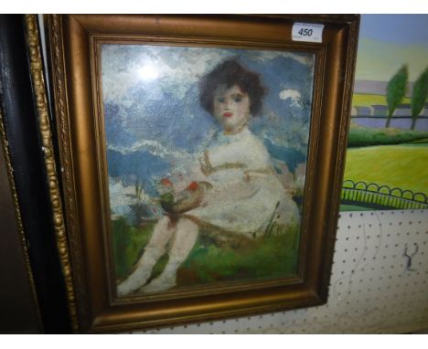 EARLY 20TH CENTURY SCHOOL "Portrait study of a young girl with basket of flowers" oil on canvas 30.5cm x 25cm, together with 