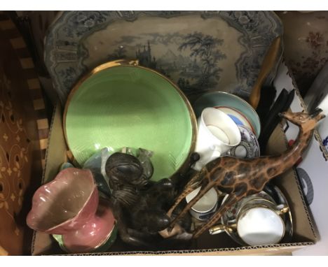 Four boxes of sundry china wares to include Royal Worcester "Evesham" pattern dinner wares, serving dishes, various cased pla