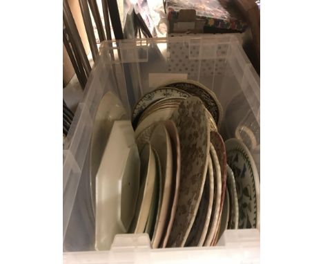 Eight boxes of assorted decorative plates and other china wares, together with a box of assorted prints