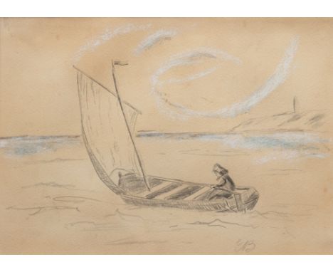 Büchsel, Elisabeth (1867-1957 Stralsund) "Boot vor Hiddensee", Aquarell/Graphit, monogr. "E.B.", 18x25 cm, im Passepartout hi