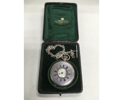 A Continental silver cased half hunter pocket watch by Amatt, watchmakers to the navy, housed in a fitted case.