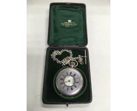 A Continental silver cased half hunter pocket watch by Amatt, watchmakers to the navy, housed in a fitted case.