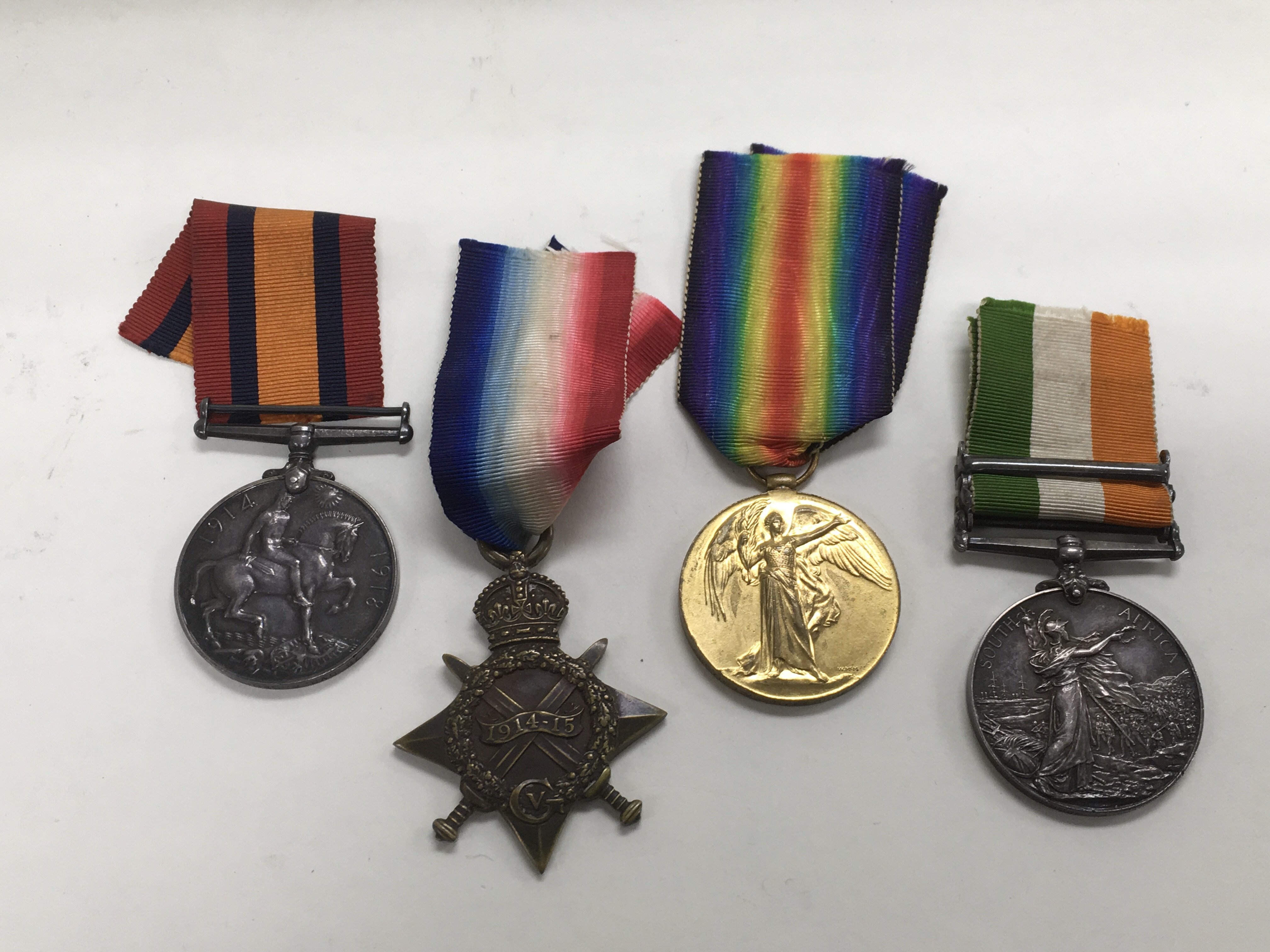 Four WW1 medals including a South African medal with two bars for 1901 ...