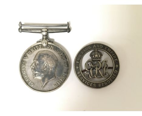 A World War One British War Medal awarded to 24213 Pte E W Clements Essex Regiment alongside a Silver War Badge, sometimes kn