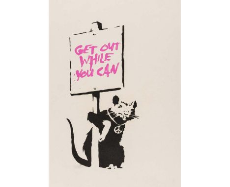 Banksy (British 1974-), 'Get Out While You Can (Pink)', 2004, screenprint in colours on wove paper, numbered from an edition 