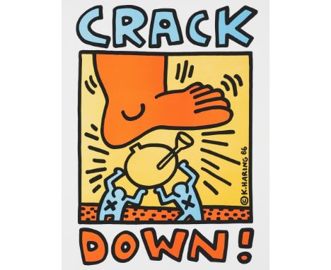 Keith Haring (American 1958-1990), 'Crack Down!', 1986, offset lithograph in colours on paper, produced as part of The Crack-