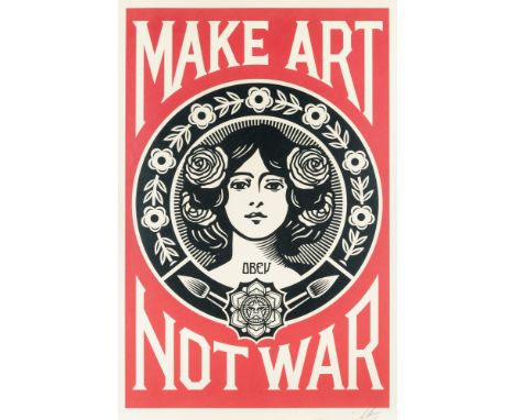 Shepard Fairey (American 1970-), 'Make Art Not War', 2018, offset lithograph in colours on cream Speckle Tone paper, signed a