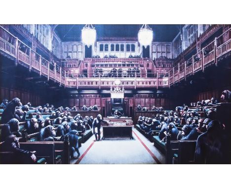 Banksy (British 1974-), 'Monkey Parliament', 2009, offset lithograph in colours on smooth wove paper laid to backing board; s