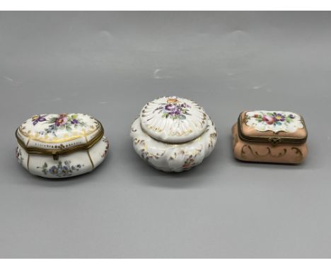 Three Antique Trinket Boxes to include Meissen, Dresden and another. 
Good condition for age, no chips. 