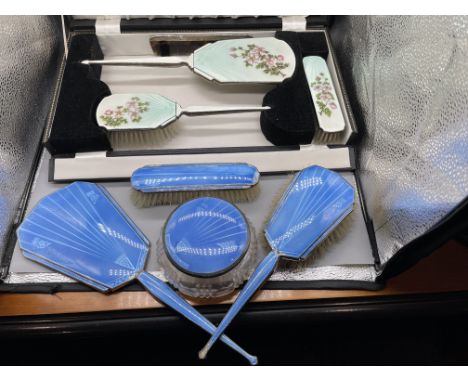 Two Enamel and HM Silver Dressing Sets 