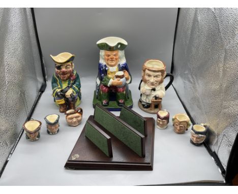 Assorted Character Jugs to include Royal Doulton Set of Six Tinies with hanging stand, Royal Doulton - Dr Jekyll and Mr Hyde,