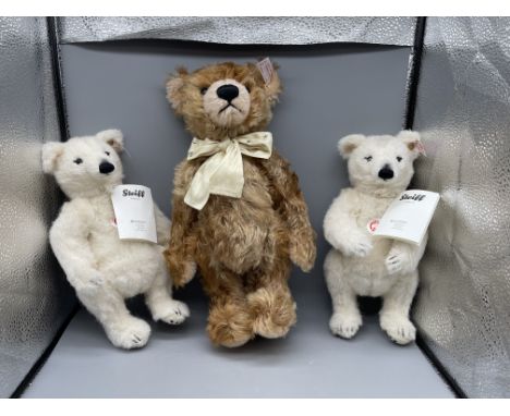 Three Boxed Steiff Bears with original boxes and certificates. In good condition 