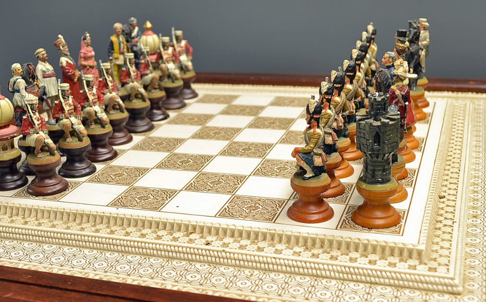 Rare - 1987 Franklin Mint 'The Raj' Chess Set - the table is custom ...