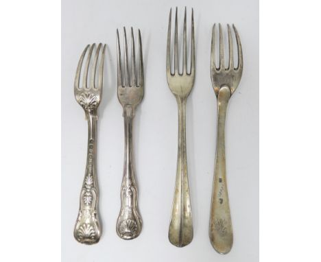 TWELVE SILVER DESSERT FORKS  ALL LONDON  PREDOMINANTLY 1824/27 Kings pattern  crested; together with six Portugese dessert fo