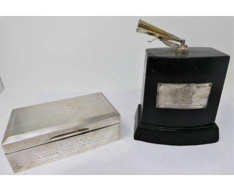 A SILVER CIGARETTE BOX  DINGLEY (OR DAVIES) BROTHERS  BIRMINGHAM  1961 rectangular  engine-turned canted lid initialled S.A.E