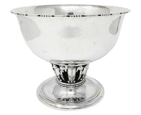 A DANISH SILVER ‘LOUVRE’ CENTREPIECE BOWL  GEORG JENSEN  COPENHAGEN  1926 designed by Georg Jensen in 1912  hammer finished  