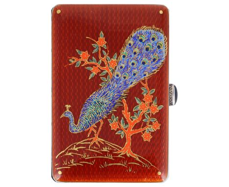 A GERMAN SILVER AND ENAMEL CIGARETTE CASE  LOUIS KUPPENHEIM  PFORZHEIM  1925-30 oblong  the ground of burnt orange guilloché 