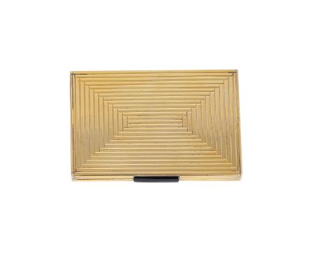 A GERMAN SILVER-GILT CIGARETTE CASE  E.G. BEK  PFORZHEIM  CIRCA 1930 rectangular  with Art Deco bold geometric lobing and bla