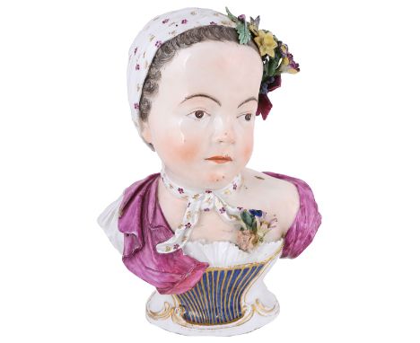 A MEISSEN OUTSIDE DECORATED PORTRAIT BUST OF PRINCESS MARIE-ZEPHYRINE DE BOURBON  SECOND HALF 18TH CENTURY modelled by Johann