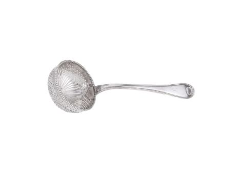 A DUTCH SILVER STRAINER LADLE  SVANTE STRIEDBECK  AMSTERDAM  1785 the reeded handle initialled ‘S’  the geometric pierced bow