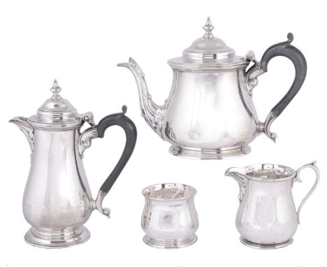 A GEORGE V SILVER FOUR-PIECE ‘TETE-A-TETE’ TEA SET  HARRISON BROTHERS &amp; HOWSON  SHEFFIELD  1927-29 plain Georgian baluste