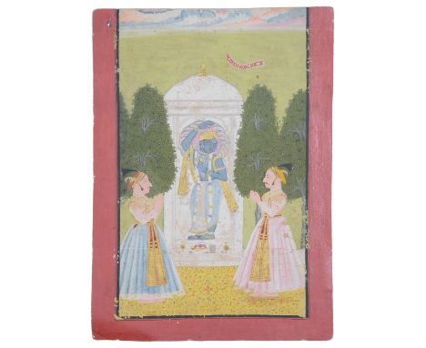 A MEWAR PAINTING OF DEVOTEES OF VISHNU  UDAIPUR  RAJASTHAN  INDIA  LATE 18TH CENTURY gouache with gold on paper  the god stan