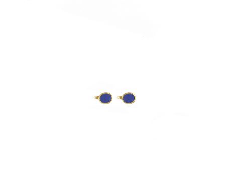 FIVE PAIRS GOLD CUFFLINKS comprising:oval lapis lazuli; circular colour change sapphire in openwork oval surround; double sid