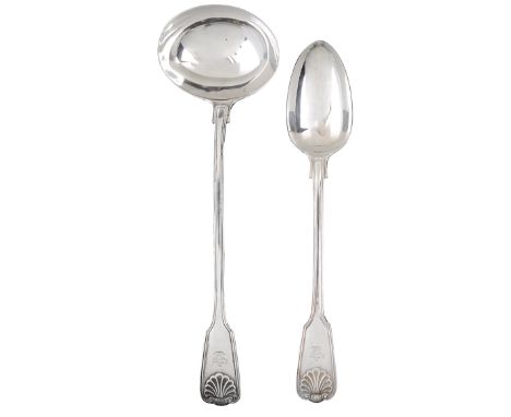 A VICTORIAN SILVER SOUP LADLE AND A GRAVY SPOON  GEORGE ADAMS FOR CHAWNER &amp; CO.  LONDON  1852 Fiddle Thread and Shell pat
