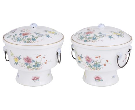 A PAIR OF CHINESE FAMILLE ROSE BOWLS  COVERS AND LINERS  GUANGXU MARK AND PROBABLY OF THE PERIOD  1875-1908 each drum form bo