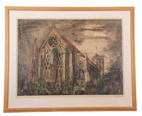 John Piper (British,1903-1992), 'Dorchester Abbey', limited edition offset lithograph, c.1965, numbered 75/100 and signed in 