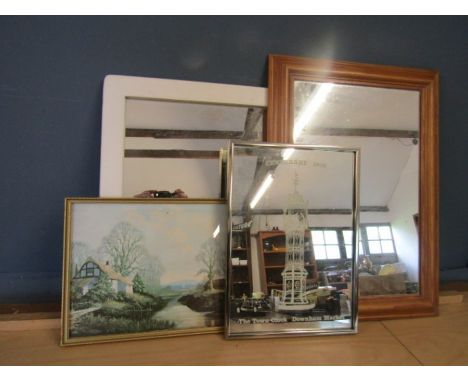 Downham town clock mirror and 2 other mirrors plus a print