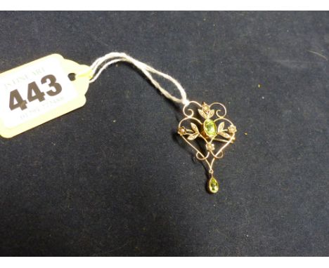 ART NOUVEAU PERIDOT AND SEED PEARL SET OPENWORK PENDANT/BROOCH