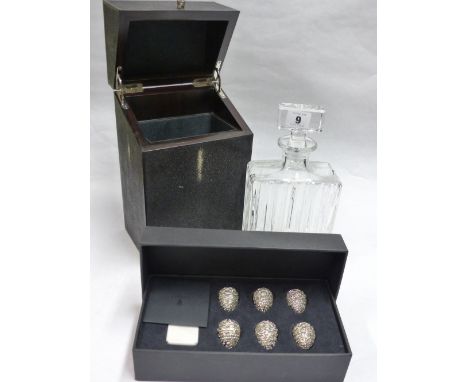 A SHAGREEN BOXED DECANTER AND SIX L'OBJECT PLACE CARD SETTINGS