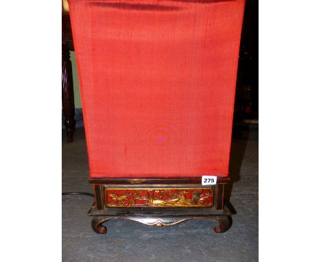 A CARVED DECORATED CHINESE LAMP BASE AND SHADE