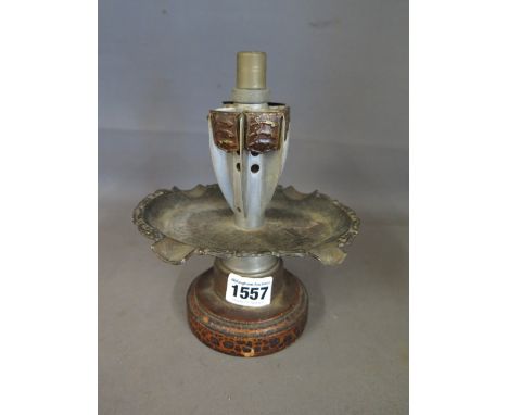 A Trench Art Mortar Bomb Tail Fin converted to an ash tray with built in lighter with Essex County Shields mounted in fins