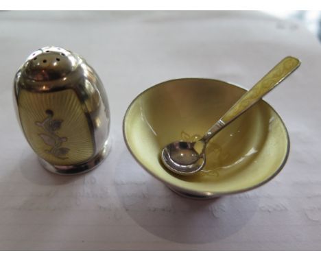A silver and enamel cruet set marked V B sterling Denmark to base