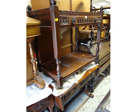 Dark oak Old Charm buffet table together with a similar Old Charm drop end console / sofa table