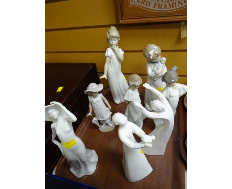 Royal Doulton figures 'Awakening' & 'Peace' together with a collection of Nao child figures