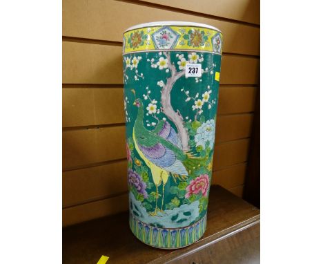 A Famille-Vert ceramic umbrella-stand decorated with peacockscondition report:All good, no issues, there are a few firing cra