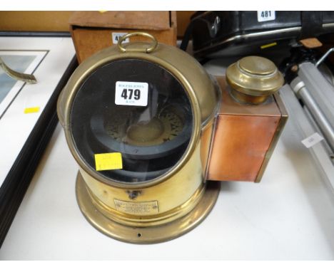 A brass encased & copper ship's gimbal-compass by Iver C Weilbach & Co, Copenhagen 
