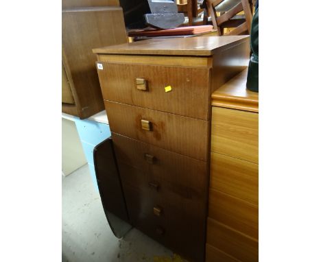 Parcel of bedroom furniture to include a tall narrow chest of six drawers together with a vintage oak effect bow fronted dres