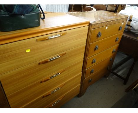 A vintage chest of five drawers together with a modern chest of five drawers