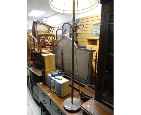 A vintage brass effect Corinthian columned standard lamp & shade E/T 
