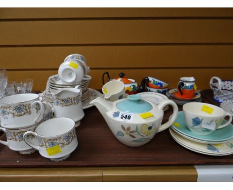 Tray of various teaware including Royal Standard, vintage Poole 'Bachelor' set etc