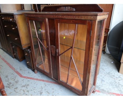 1950s Art Deco-style two-glass door cabinet with railback